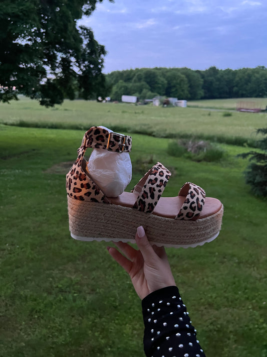 Leopard print platform sandals
