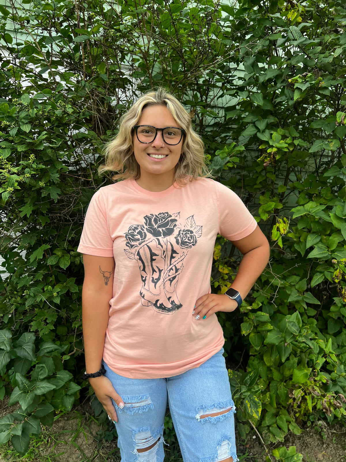boots and roses graphic tee
