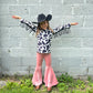 GIRLS fringe cow print w/ bell bottoms