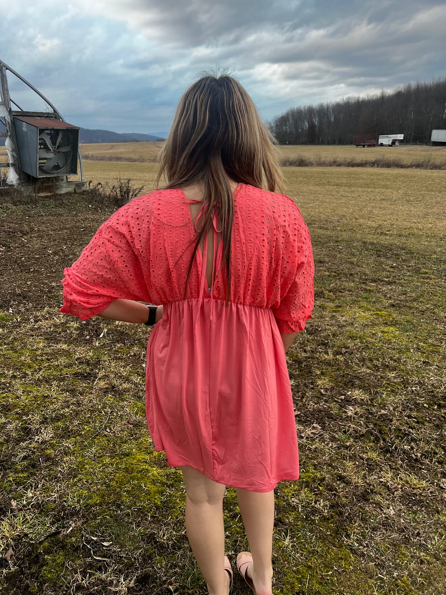 coral eyelet dress