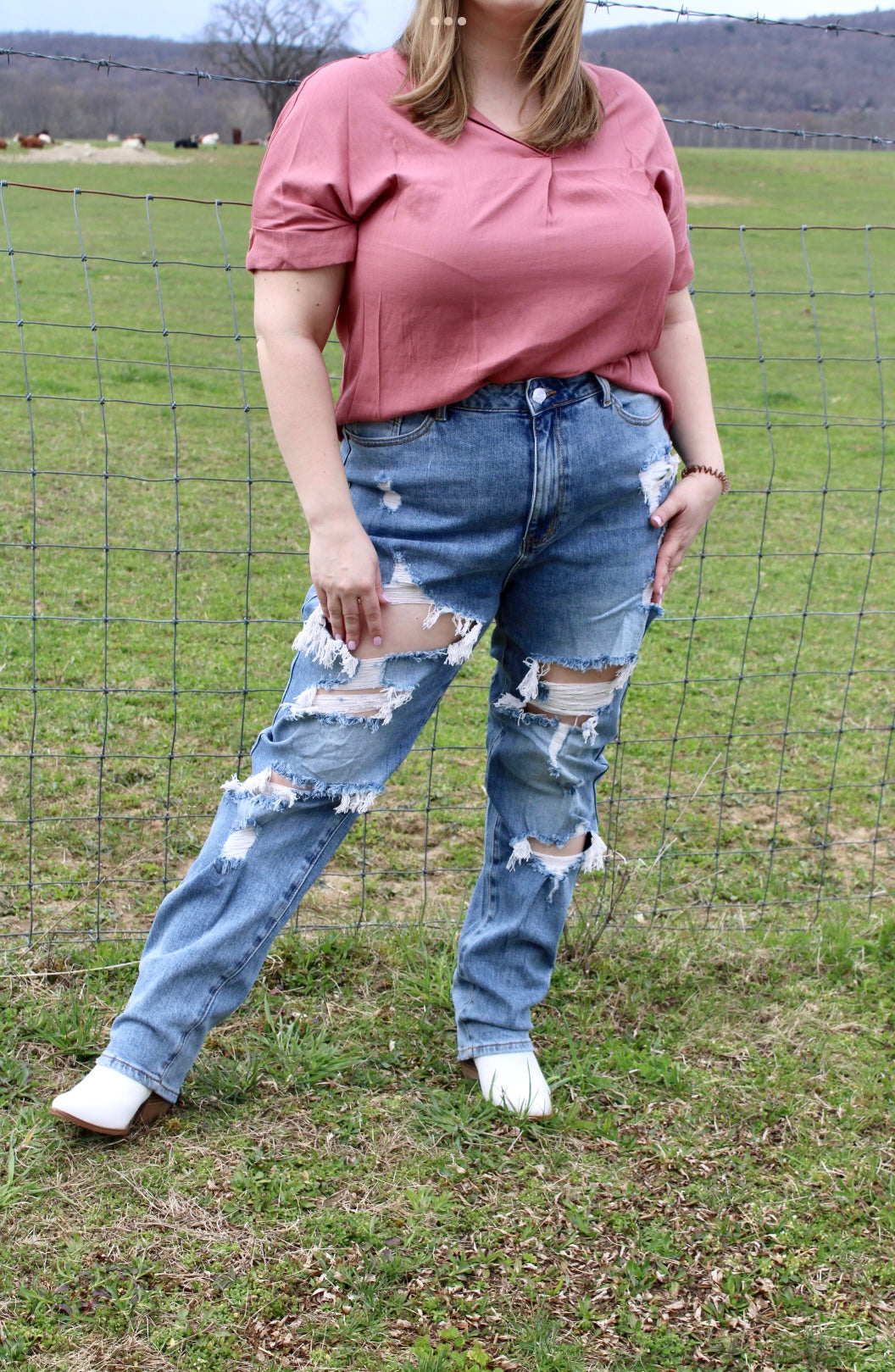 PLUS size high rise destroyed jeans