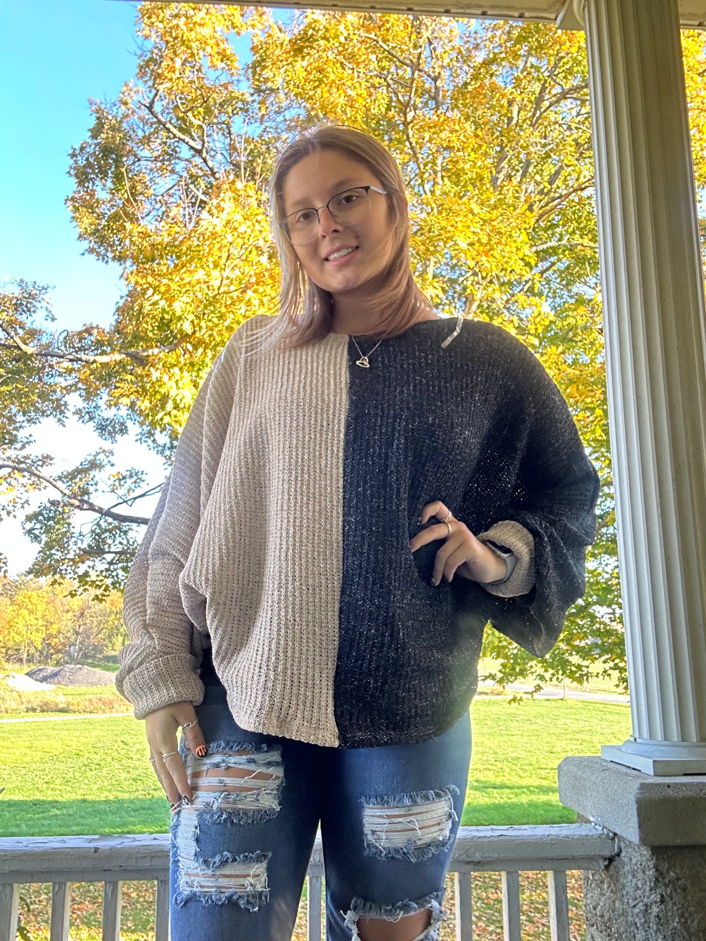 Plus size block sweater
