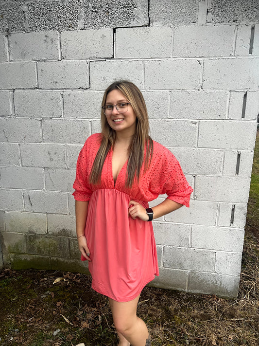coral eyelet dress
