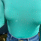 green rhinestone bodysuit