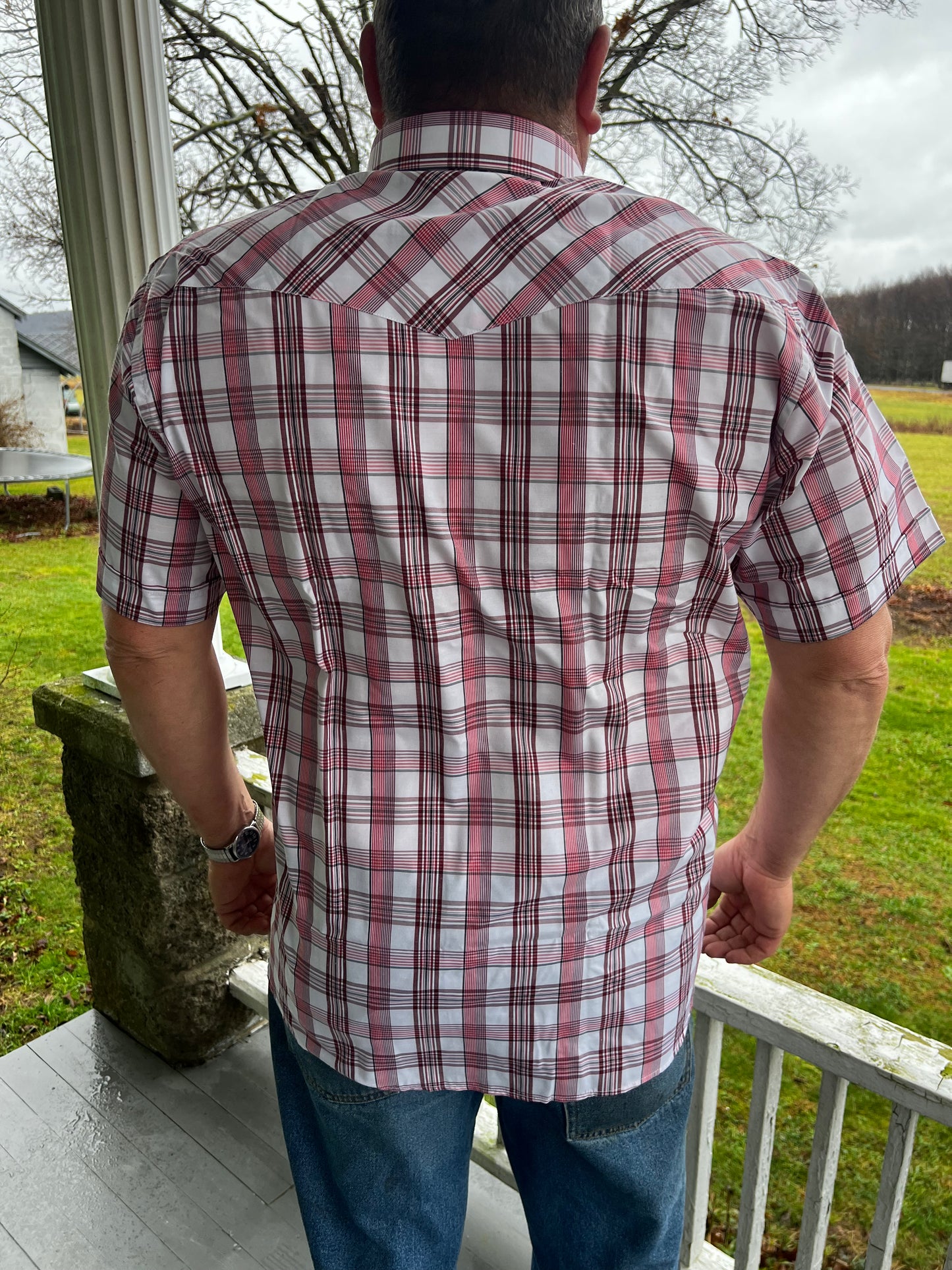 MENS red pearl snap shirt