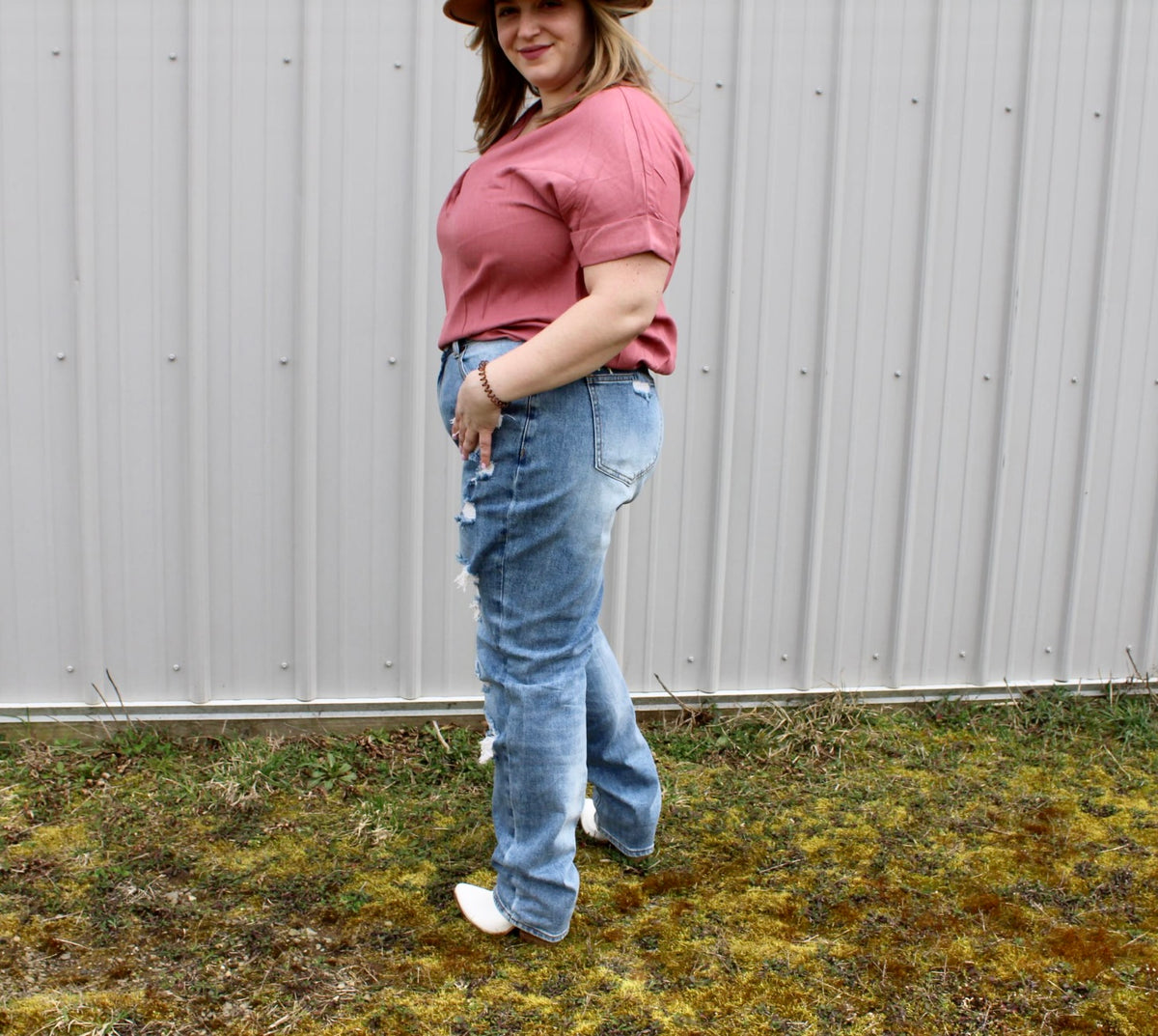 PLUS size high rise destroyed jeans